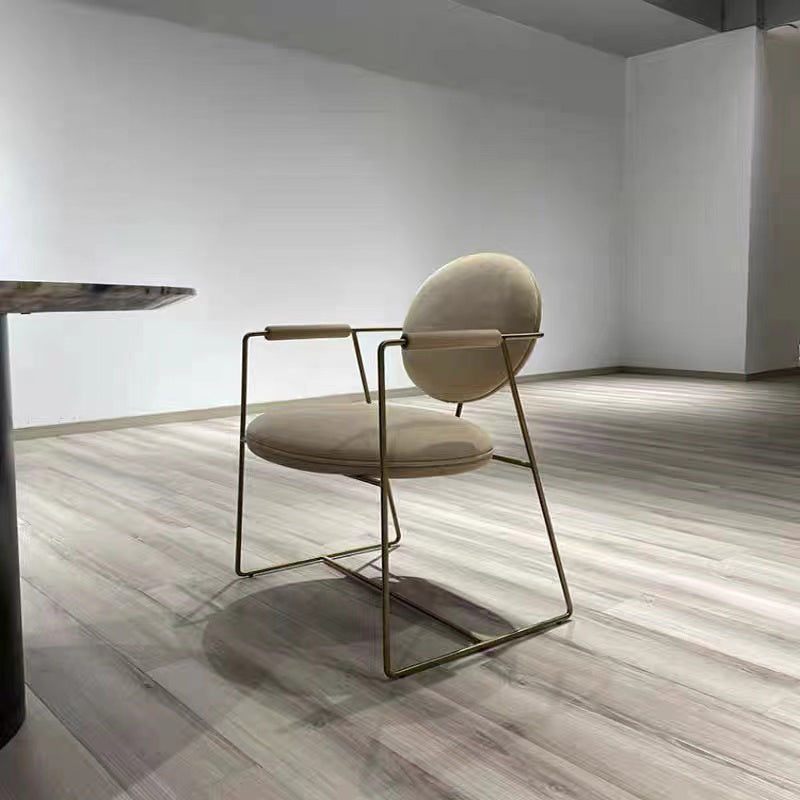 Contemporary Style Arm Chair Home Upholstered Chair with Metal Base Off-White 1 Piece Clearhalo 'Dining Chairs' 'Dining Tables & Seating' 'dining_chair' 'furn' 'furn_dining_chair' 'Furniture' 'Kitchen & Dining Furniture' 6103859