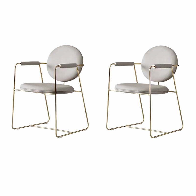 Contemporary Style Arm Chair Home Upholstered Chair with Metal Base White 2 Piece Set Clearhalo 'Dining Chairs' 'Dining Tables & Seating' 'dining_chair' 'furn' 'furn_dining_chair' 'Furniture' 'Kitchen & Dining Furniture' 6103862