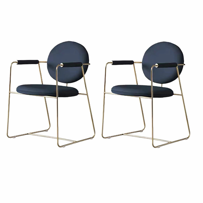 Contemporary Style Arm Chair Home Upholstered Chair with Metal Base Blue 2 Piece Set Clearhalo 'Dining Chairs' 'Dining Tables & Seating' 'dining_chair' 'furn' 'furn_dining_chair' 'Furniture' 'Kitchen & Dining Furniture' 6103869