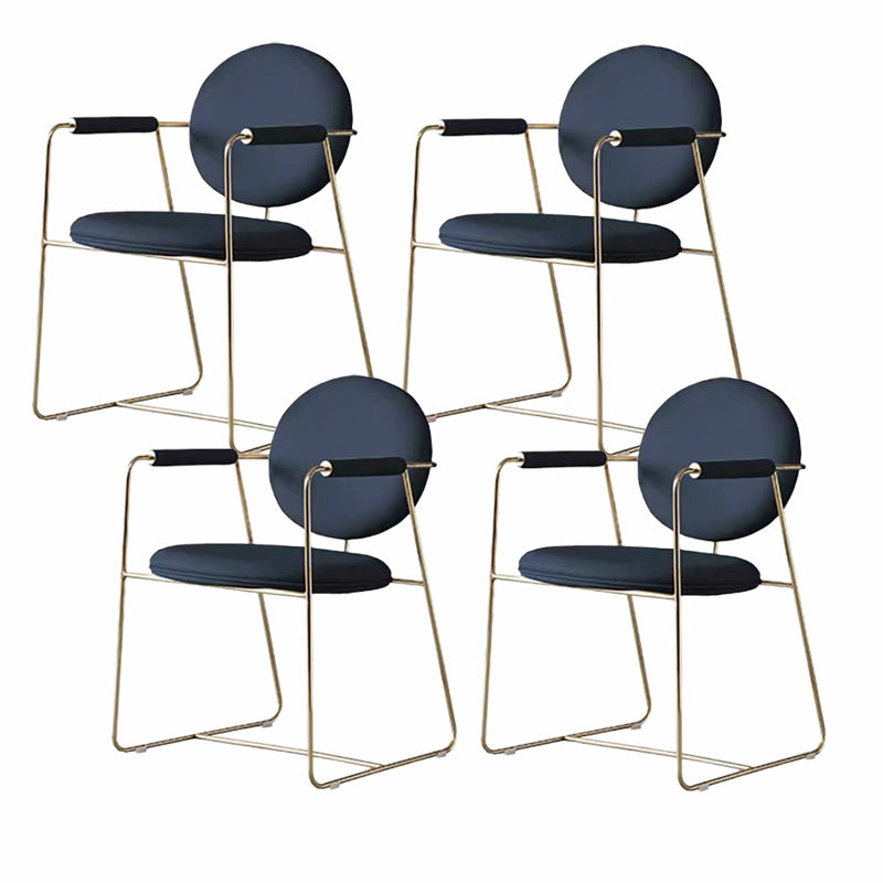 Contemporary Style Arm Chair Home Upholstered Chair with Metal Base Blue 4 Piece Set Clearhalo 'Dining Chairs' 'Dining Tables & Seating' 'dining_chair' 'furn' 'furn_dining_chair' 'Furniture' 'Kitchen & Dining Furniture' 6103870