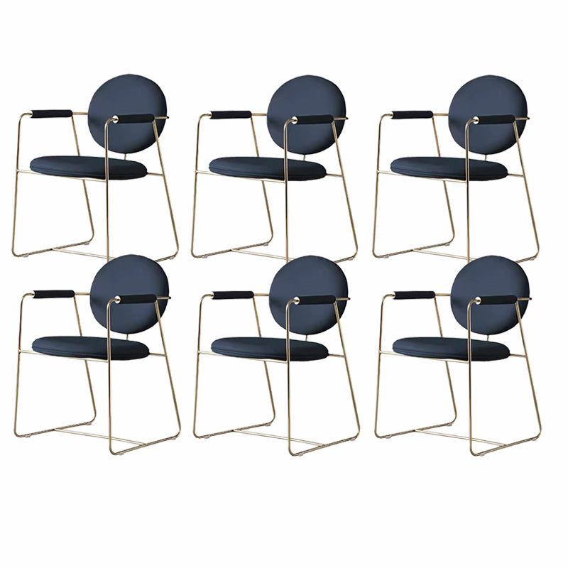 Contemporary Style Arm Chair Home Upholstered Chair with Metal Base Blue 6 Piece Set Clearhalo 'Dining Chairs' 'Dining Tables & Seating' 'dining_chair' 'furn' 'furn_dining_chair' 'Furniture' 'Kitchen & Dining Furniture' 6103871