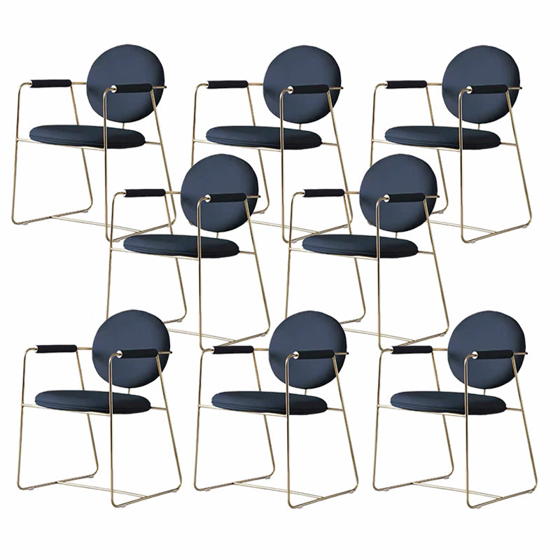 Contemporary Style Arm Chair Home Upholstered Chair with Metal Base Blue 8 Piece Set Clearhalo 'Dining Chairs' 'Dining Tables & Seating' 'dining_chair' 'furn' 'furn_dining_chair' 'Furniture' 'Kitchen & Dining Furniture' 6103872