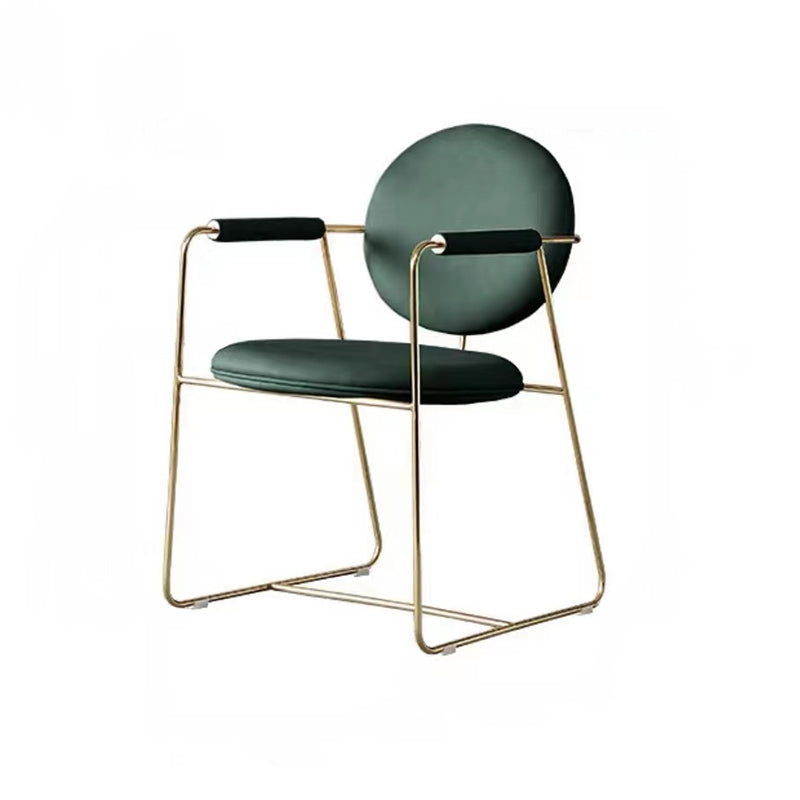 Contemporary Style Arm Chair Home Upholstered Chair with Metal Base Green 1 Piece Clearhalo 'Dining Chairs' 'Dining Tables & Seating' 'dining_chair' 'furn' 'furn_dining_chair' 'Furniture' 'Kitchen & Dining Furniture' 6103873