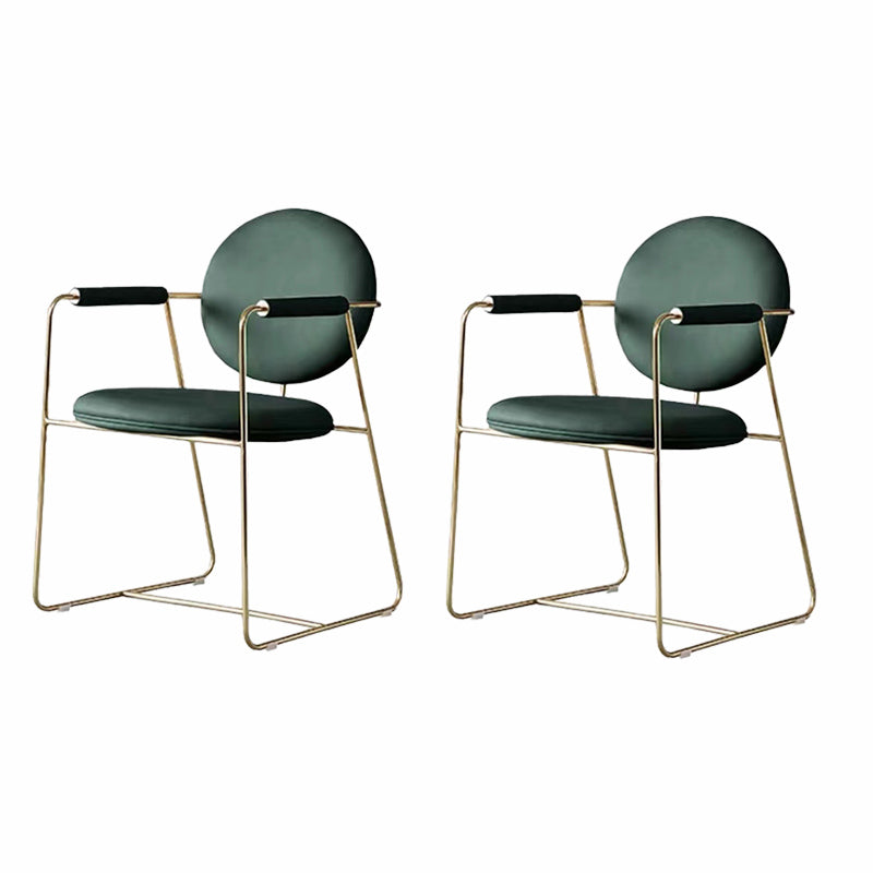 Contemporary Style Arm Chair Home Upholstered Chair with Metal Base Green 2 Piece Set Clearhalo 'Dining Chairs' 'Dining Tables & Seating' 'dining_chair' 'furn' 'furn_dining_chair' 'Furniture' 'Kitchen & Dining Furniture' 6103874