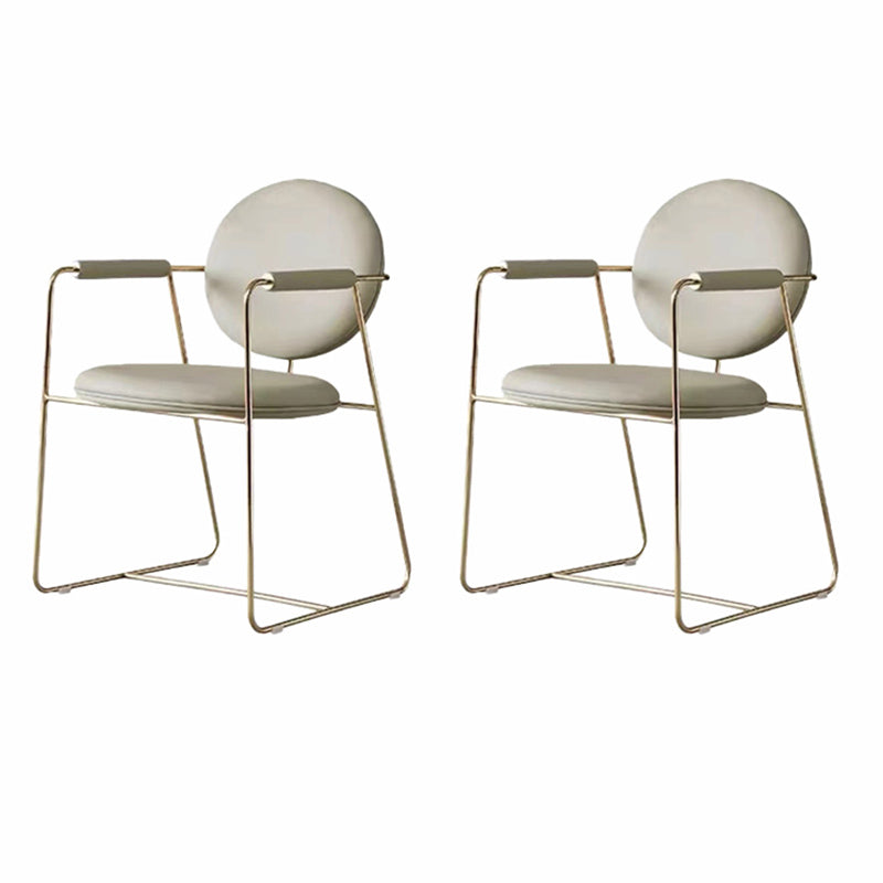 Contemporary Style Arm Chair Home Upholstered Chair with Metal Base Off-White 2 Piece Set Clearhalo 'Dining Chairs' 'Dining Tables & Seating' 'dining_chair' 'furn' 'furn_dining_chair' 'Furniture' 'Kitchen & Dining Furniture' 6103878