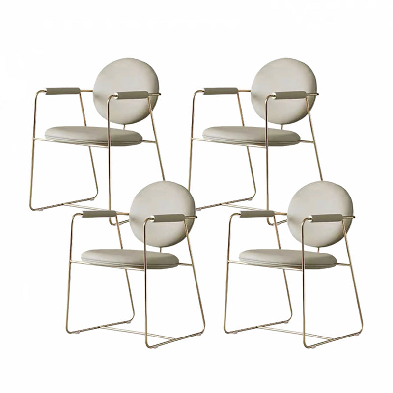 Contemporary Style Arm Chair Home Upholstered Chair with Metal Base Off-White 4 Piece Set Clearhalo 'Dining Chairs' 'Dining Tables & Seating' 'dining_chair' 'furn' 'furn_dining_chair' 'Furniture' 'Kitchen & Dining Furniture' 6103879