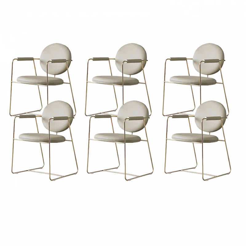 Contemporary Style Arm Chair Home Upholstered Chair with Metal Base Off-White 6 Piece Set Clearhalo 'Dining Chairs' 'Dining Tables & Seating' 'dining_chair' 'furn' 'furn_dining_chair' 'Furniture' 'Kitchen & Dining Furniture' 6103880