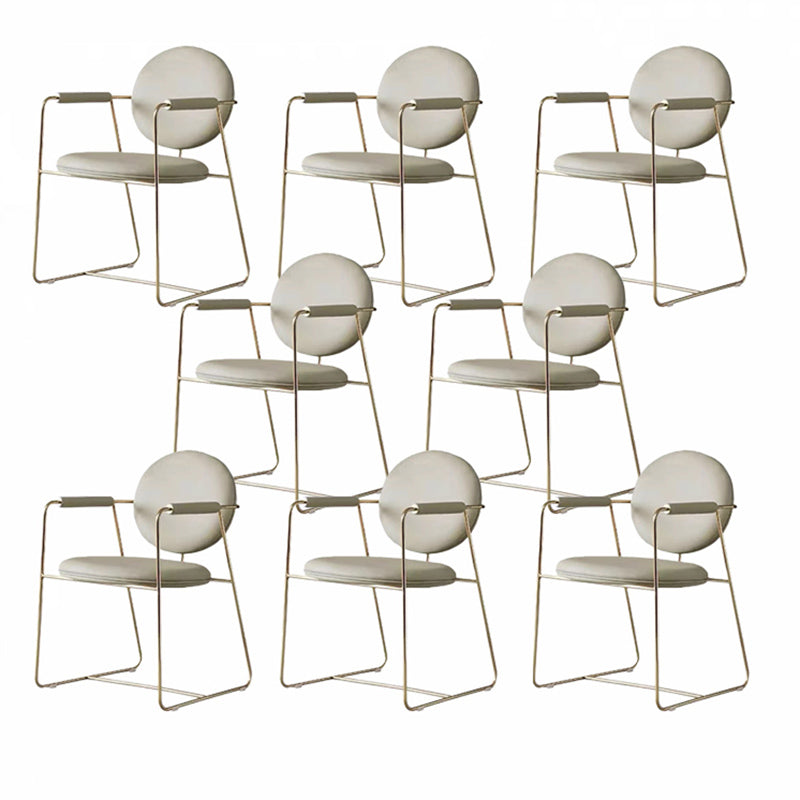 Contemporary Style Arm Chair Home Upholstered Chair with Metal Base Off-White 8 Piece Set Clearhalo 'Dining Chairs' 'Dining Tables & Seating' 'dining_chair' 'furn' 'furn_dining_chair' 'Furniture' 'Kitchen & Dining Furniture' 6103881