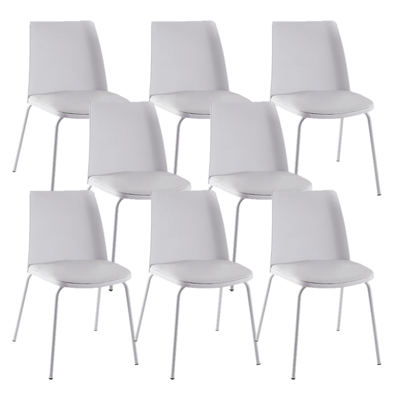Modern Solid Back Side Chair Plastic Upholstered Armless Chair for Dining Room White 8 Piece Set Clearhalo 'Dining Chairs' 'Dining Tables & Seating' 'dining_chair' 'furn' 'furn_dining_chair' 'Furniture' 'Kitchen & Dining Furniture' 6103989