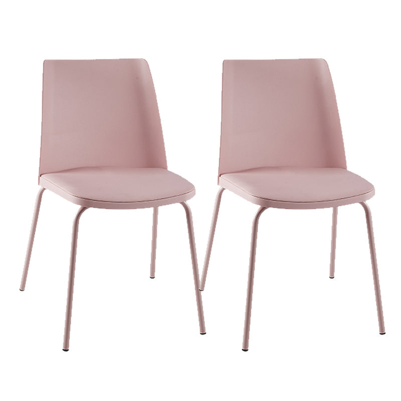 Modern Solid Back Side Chair Plastic Upholstered Armless Chair for Dining Room Pink 2 Piece Set Clearhalo 'Dining Chairs' 'Dining Tables & Seating' 'dining_chair' 'furn' 'furn_dining_chair' 'Furniture' 'Kitchen & Dining Furniture' 6103993