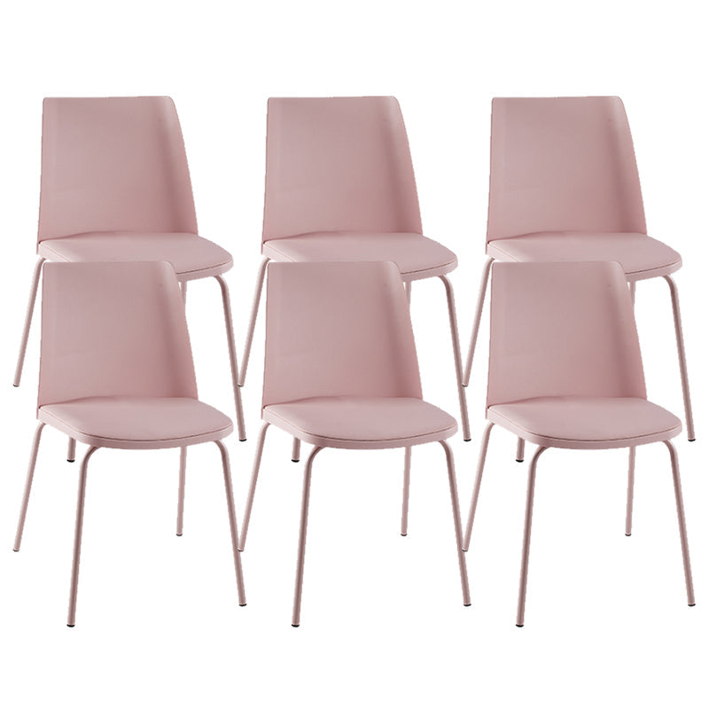 Modern Solid Back Side Chair Plastic Upholstered Armless Chair for Dining Room Pink 6 Piece Set Clearhalo 'Dining Chairs' 'Dining Tables & Seating' 'dining_chair' 'furn' 'furn_dining_chair' 'Furniture' 'Kitchen & Dining Furniture' 6103997