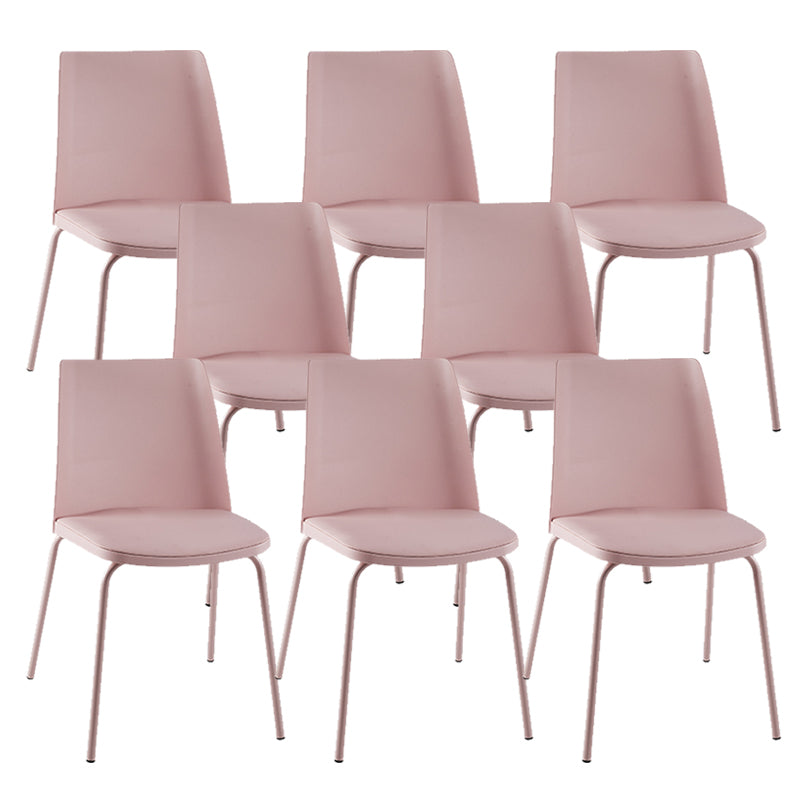 Modern Solid Back Side Chair Plastic Upholstered Armless Chair for Dining Room Pink 8 Piece Set Clearhalo 'Dining Chairs' 'Dining Tables & Seating' 'dining_chair' 'furn' 'furn_dining_chair' 'Furniture' 'Kitchen & Dining Furniture' 6103998