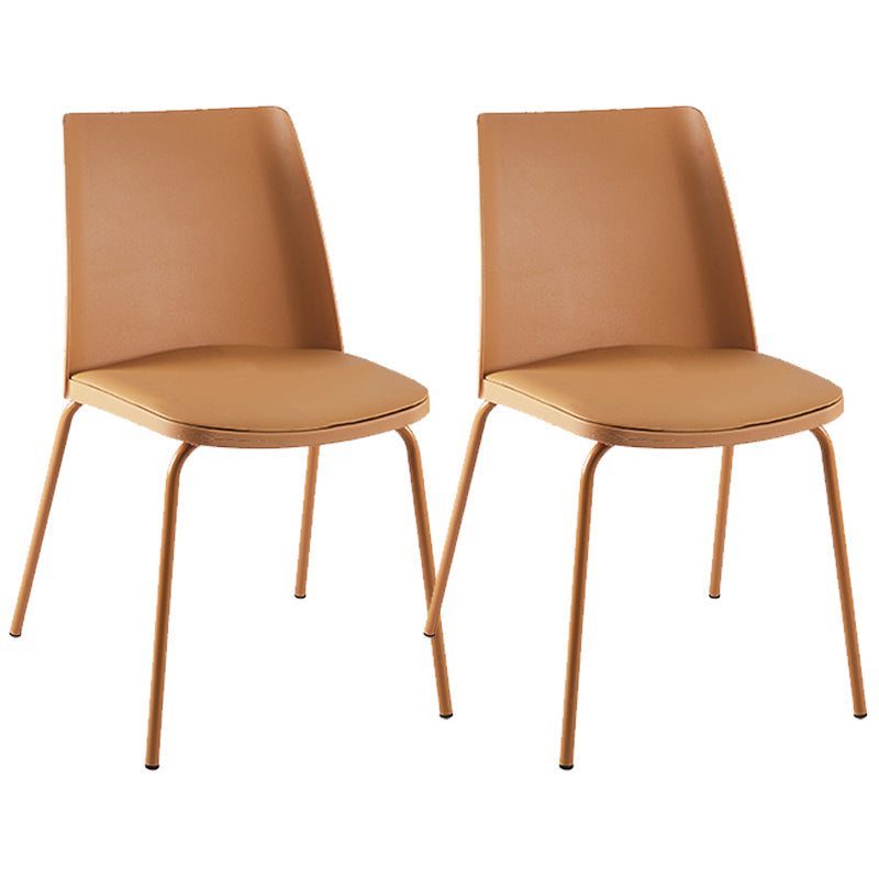 Modern Solid Back Side Chair Plastic Upholstered Armless Chair for Dining Room Yellow 2 Piece Set Clearhalo 'Dining Chairs' 'Dining Tables & Seating' 'dining_chair' 'furn' 'furn_dining_chair' 'Furniture' 'Kitchen & Dining Furniture' 6104000