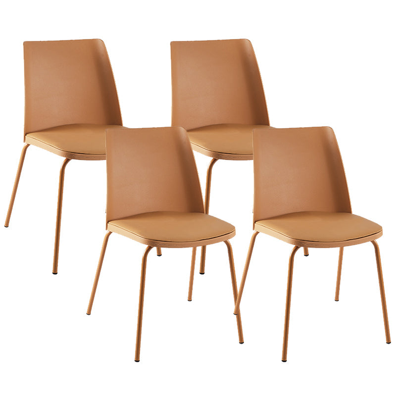 Modern Solid Back Side Chair Plastic Upholstered Armless Chair for Dining Room Yellow 4 Piece Set Clearhalo 'Dining Chairs' 'Dining Tables & Seating' 'dining_chair' 'furn' 'furn_dining_chair' 'Furniture' 'Kitchen & Dining Furniture' 6104001