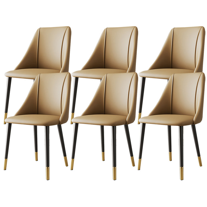 Glam Upholstered Dining Side Chair Faux Leather and Metal Dining Chair Yellow 6 Piece Set Clearhalo 'Dining Chairs' 'Dining Tables & Seating' 'dining_chair' 'furn' 'furn_dining_chair' 'Furniture' 'Kitchen & Dining Furniture' 6104038