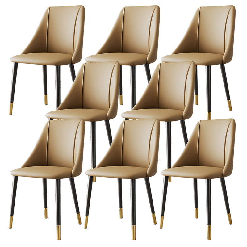 Glam Upholstered Dining Side Chair Faux Leather and Metal Dining Chair Yellow 8 Piece Set Clearhalo 'Dining Chairs' 'Dining Tables & Seating' 'dining_chair' 'furn' 'furn_dining_chair' 'Furniture' 'Kitchen & Dining Furniture' 6104040