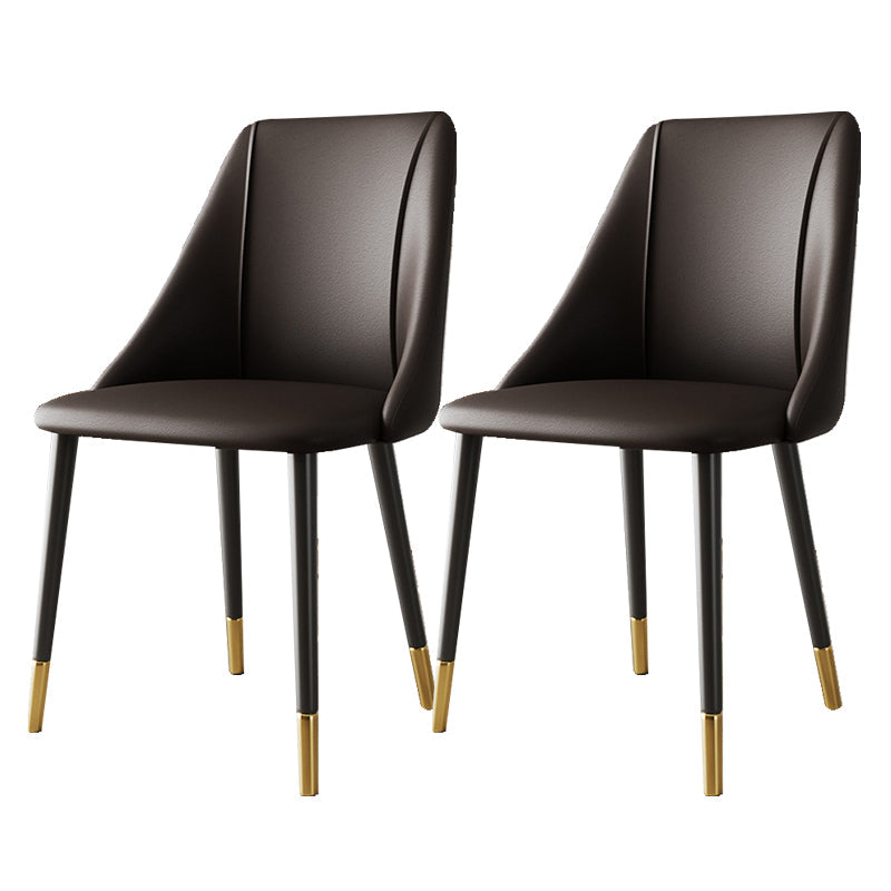 Glam Upholstered Dining Side Chair Faux Leather and Metal Dining Chair Brown 2 Piece Set Clearhalo 'Dining Chairs' 'Dining Tables & Seating' 'dining_chair' 'furn' 'furn_dining_chair' 'Furniture' 'Kitchen & Dining Furniture' 6104044