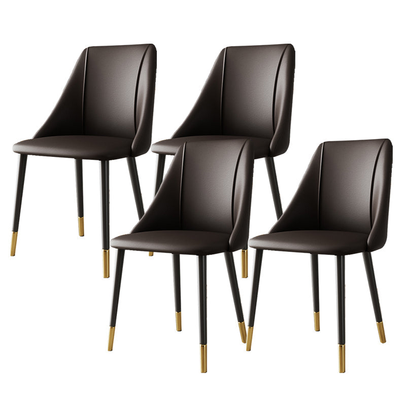 Glam Upholstered Dining Side Chair Faux Leather and Metal Dining Chair Brown 4 Piece Set Clearhalo 'Dining Chairs' 'Dining Tables & Seating' 'dining_chair' 'furn' 'furn_dining_chair' 'Furniture' 'Kitchen & Dining Furniture' 6104045