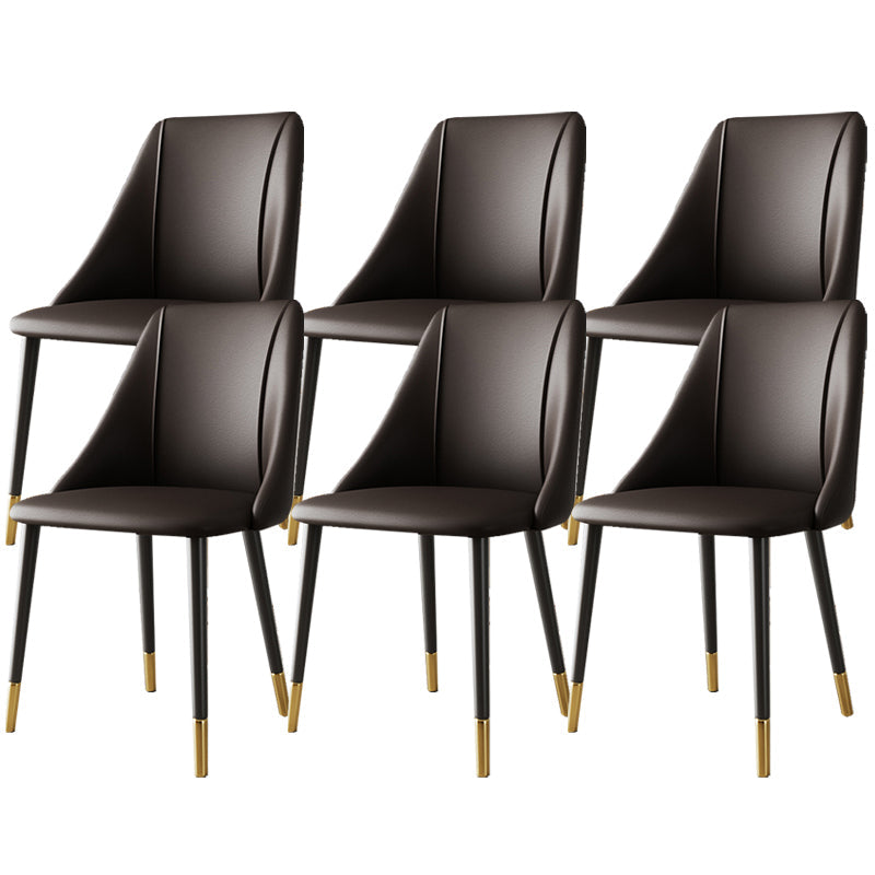 Glam Upholstered Dining Side Chair Faux Leather and Metal Dining Chair Brown 6 Piece Set Clearhalo 'Dining Chairs' 'Dining Tables & Seating' 'dining_chair' 'furn' 'furn_dining_chair' 'Furniture' 'Kitchen & Dining Furniture' 6104046