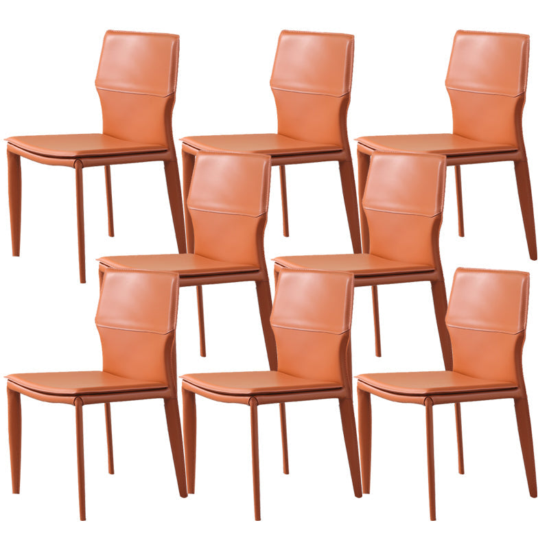 Designer Style Armless Chair Leather Upholstered Indoor Chair for Restaurant Orange 8 Piece Set Clearhalo 'Dining Chairs' 'Dining Tables & Seating' 'dining_chair' 'furn' 'furn_dining_chair' 'Furniture' 'Kitchen & Dining Furniture' 6104069
