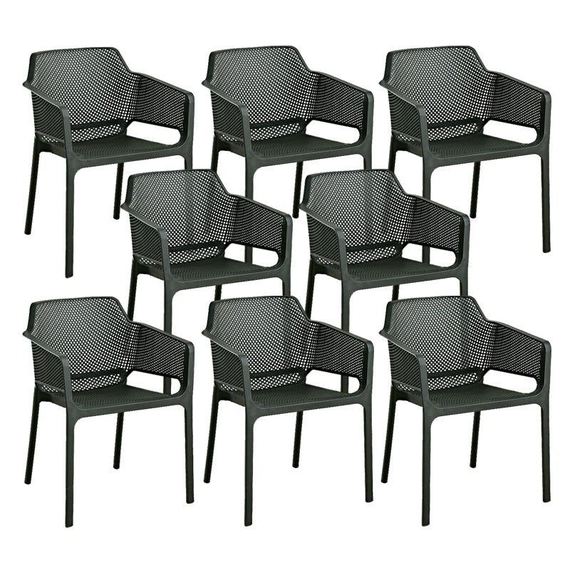 Designer Style Arm Chair Plastic Cross Back Side Chair for Restaurant Black 8 Piece Set Clearhalo 'Dining Chairs' 'Dining Tables & Seating' 'dining_chair' 'furn' 'furn_dining_chair' 'Furniture' 'Kitchen & Dining Furniture' 6104110