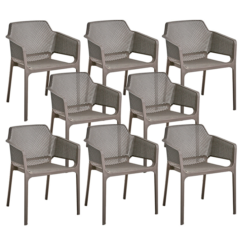 Designer Style Arm Chair Plastic Cross Back Side Chair for Restaurant Grey 8 Piece Set Clearhalo 'Dining Chairs' 'Dining Tables & Seating' 'dining_chair' 'furn' 'furn_dining_chair' 'Furniture' 'Kitchen & Dining Furniture' 6104114