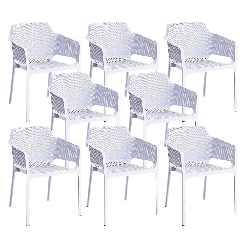 Designer Style Arm Chair Plastic Cross Back Side Chair for Restaurant White 8 Piece Set Clearhalo 'Dining Chairs' 'Dining Tables & Seating' 'dining_chair' 'furn' 'furn_dining_chair' 'Furniture' 'Kitchen & Dining Furniture' 6104119