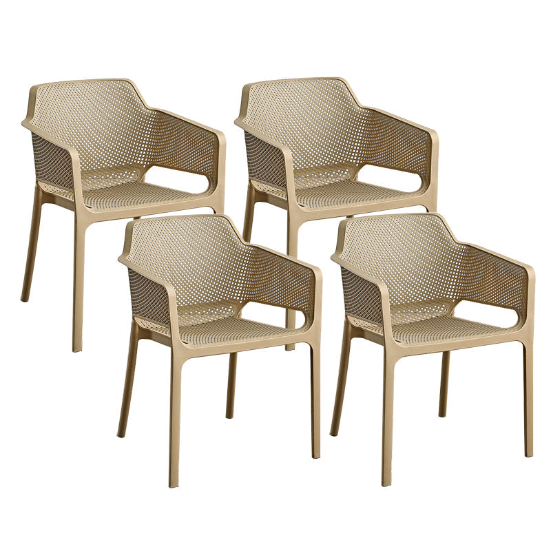 Designer Style Arm Chair Plastic Cross Back Side Chair for Restaurant Brown 4 Piece Set Clearhalo 'Dining Chairs' 'Dining Tables & Seating' 'dining_chair' 'furn' 'furn_dining_chair' 'Furniture' 'Kitchen & Dining Furniture' 6104120