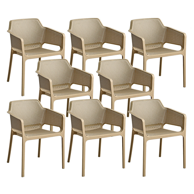 Designer Style Arm Chair Plastic Cross Back Side Chair for Restaurant Brown 8 Piece Set Clearhalo 'Dining Chairs' 'Dining Tables & Seating' 'dining_chair' 'furn' 'furn_dining_chair' 'Furniture' 'Kitchen & Dining Furniture' 6104123