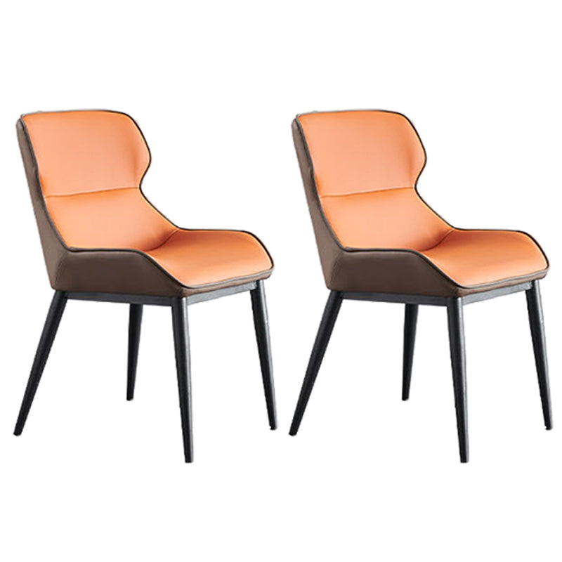 Upholstered Dining Chair Faux Leather and Metal Dining Room Chair Orange Brown 2 Piece Set Clearhalo 'Dining Chairs' 'Dining Tables & Seating' 'dining_chair' 'furn' 'furn_dining_chair' 'Furniture' 'Kitchen & Dining Furniture' 6104150