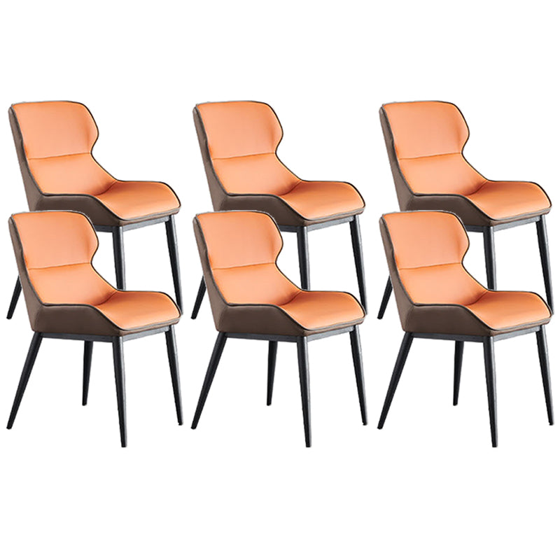 Upholstered Dining Chair Faux Leather and Metal Dining Room Chair Orange Brown 6 Piece Set Clearhalo 'Dining Chairs' 'Dining Tables & Seating' 'dining_chair' 'furn' 'furn_dining_chair' 'Furniture' 'Kitchen & Dining Furniture' 6104154