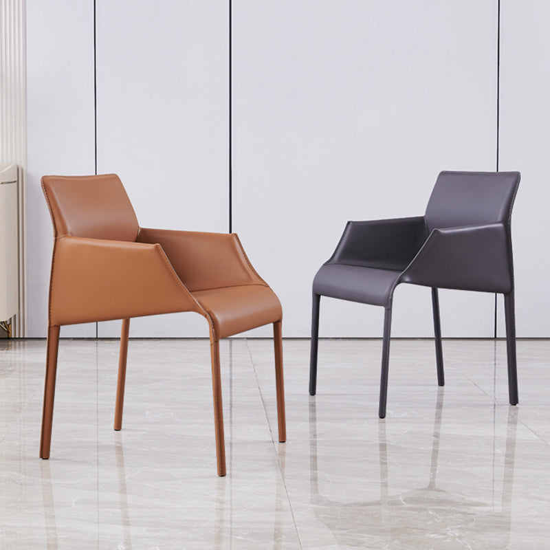 Sillas de comedor de brazo de cuero sintética y silla lateral gris oscuro