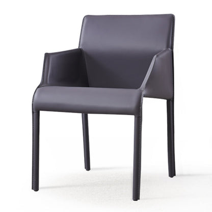 Sillas de comedor de brazo de cuero sintética y silla lateral gris oscuro