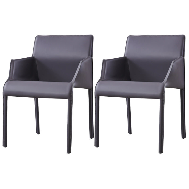 Sillas de comedor de brazo de cuero sintética y silla lateral gris oscuro