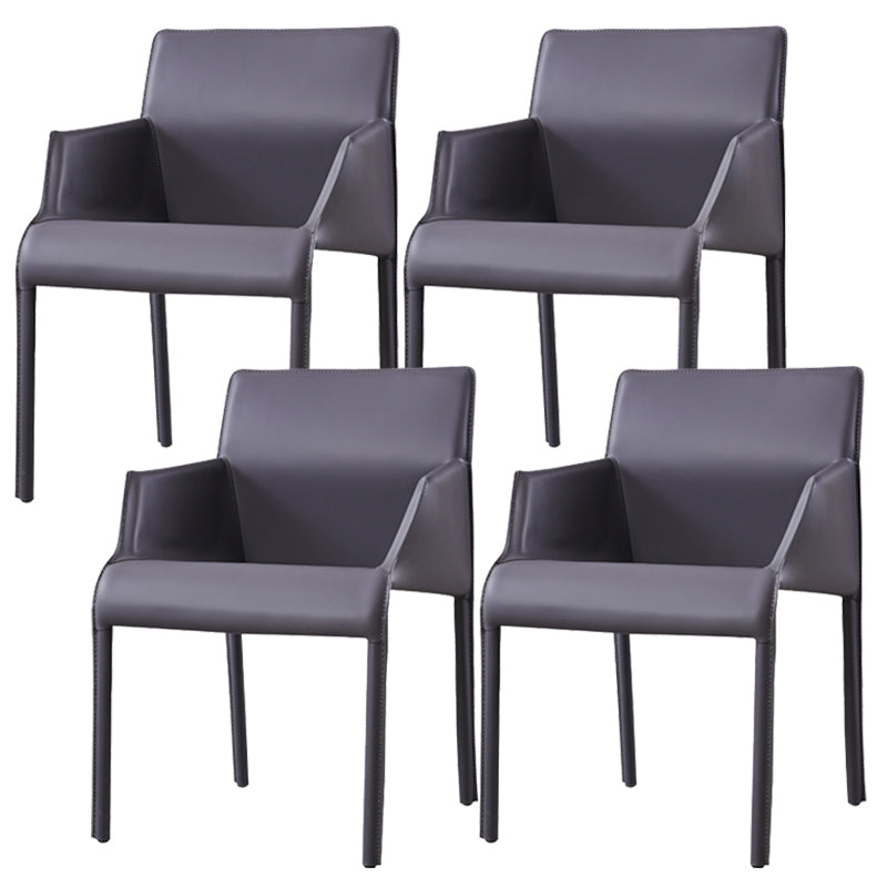 Sillas de comedor de brazo de cuero sintética y silla lateral gris oscuro