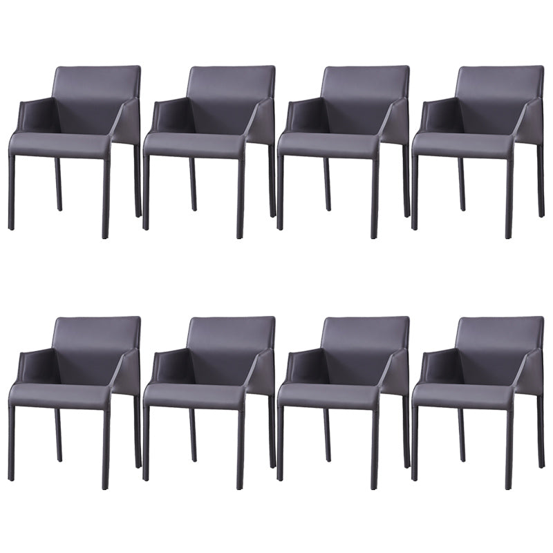 Sillas de comedor de brazo de cuero sintética y silla lateral gris oscuro