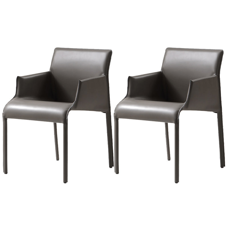 Contemporary Arm Dining Chairs Faux Leather Low Back Side Chair Dark Gray 2 Piece Set Clearhalo 'Dining Chairs' 'Dining Tables & Seating' 'dining_chair' 'furn' 'furn_dining_chair' 'Furniture' 'Kitchen & Dining Furniture' 6104309