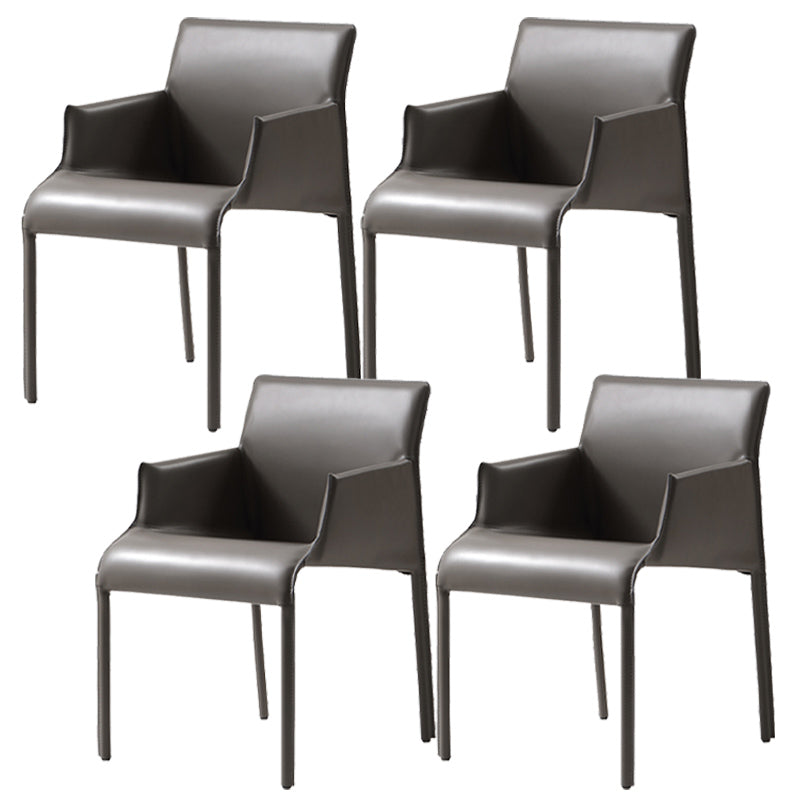 Contemporary Arm Dining Chairs Faux Leather Low Back Side Chair Dark Gray 4 Piece Set Clearhalo 'Dining Chairs' 'Dining Tables & Seating' 'dining_chair' 'furn' 'furn_dining_chair' 'Furniture' 'Kitchen & Dining Furniture' 6104312