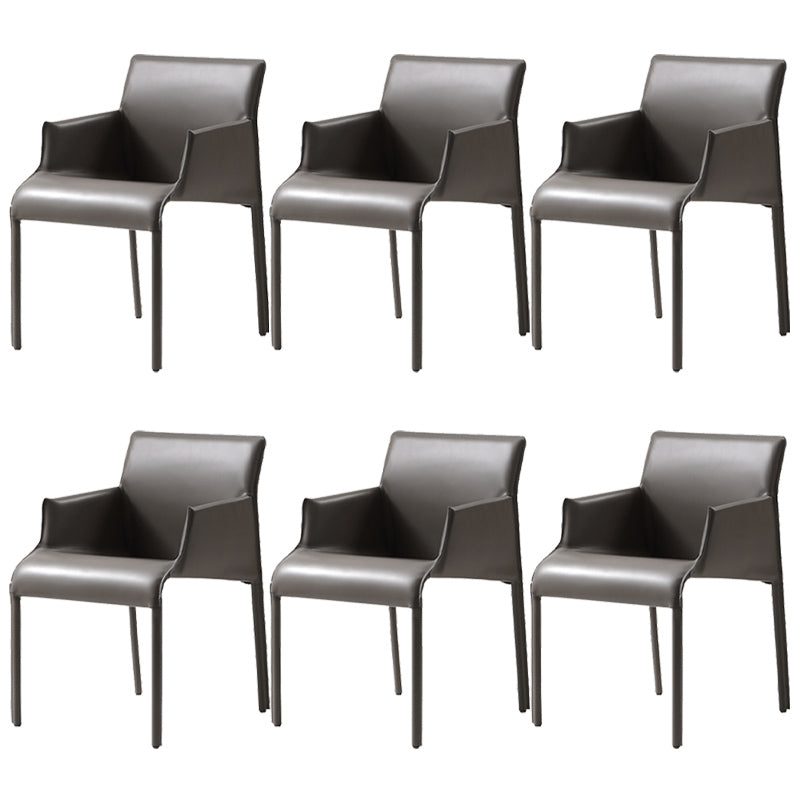 Contemporary Arm Dining Chairs Faux Leather Low Back Side Chair Dark Gray 6 Piece Set Clearhalo 'Dining Chairs' 'Dining Tables & Seating' 'dining_chair' 'furn' 'furn_dining_chair' 'Furniture' 'Kitchen & Dining Furniture' 6104313