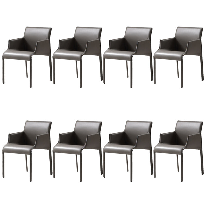 Contemporary Arm Dining Chairs Faux Leather Low Back Side Chair Dark Gray 8 Piece Set Clearhalo 'Dining Chairs' 'Dining Tables & Seating' 'dining_chair' 'furn' 'furn_dining_chair' 'Furniture' 'Kitchen & Dining Furniture' 6104316