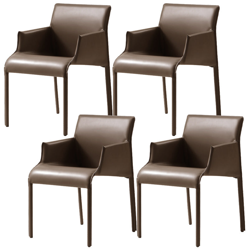 Contemporary Arm Dining Chairs Faux Leather Low Back Side Chair Coffee 4 Piece Set Clearhalo 'Dining Chairs' 'Dining Tables & Seating' 'dining_chair' 'furn' 'furn_dining_chair' 'Furniture' 'Kitchen & Dining Furniture' 6104322