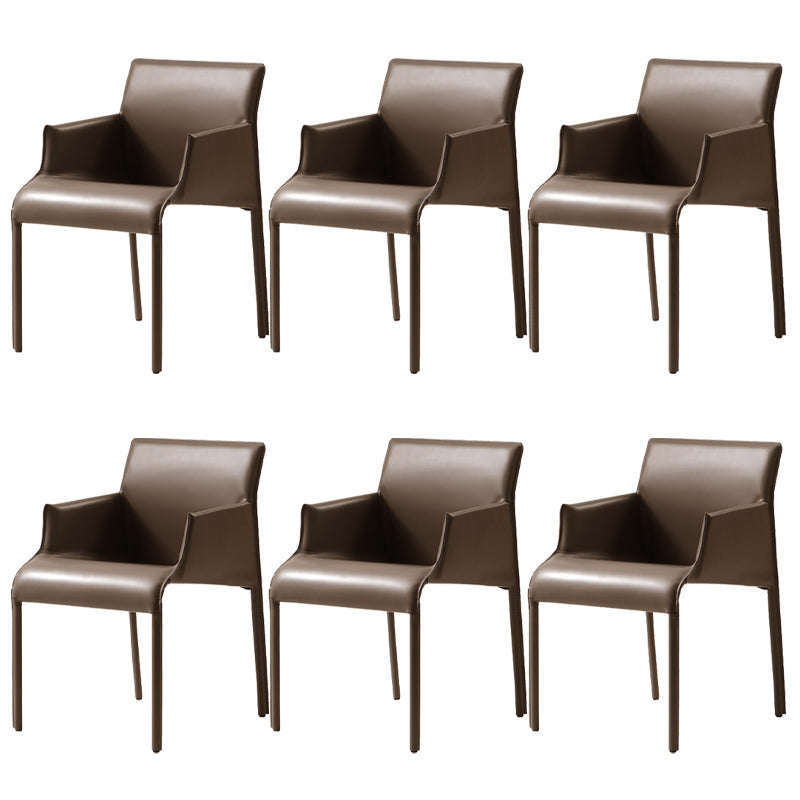 Contemporary Arm Dining Chairs Faux Leather Low Back Side Chair Coffee 6 Piece Set Clearhalo 'Dining Chairs' 'Dining Tables & Seating' 'dining_chair' 'furn' 'furn_dining_chair' 'Furniture' 'Kitchen & Dining Furniture' 6104324