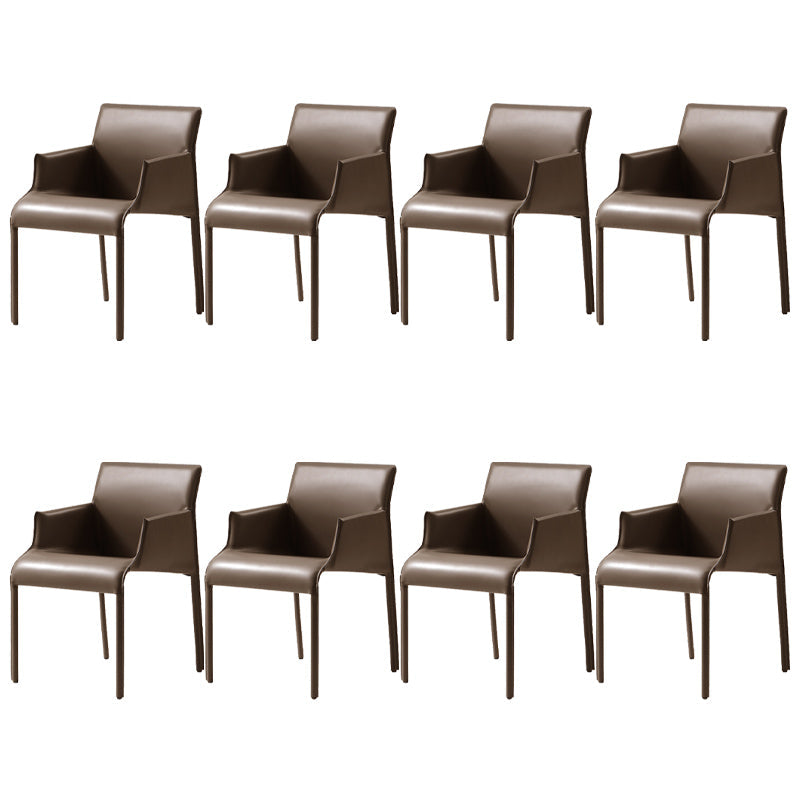 Contemporary Arm Dining Chairs Faux Leather Low Back Side Chair Coffee 8 Piece Set Clearhalo 'Dining Chairs' 'Dining Tables & Seating' 'dining_chair' 'furn' 'furn_dining_chair' 'Furniture' 'Kitchen & Dining Furniture' 6104325