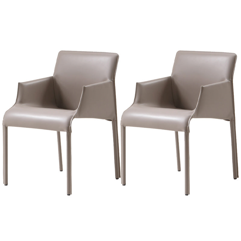 Contemporary Arm Dining Chairs Faux Leather Low Back Side Chair Cream Gray 2 Piece Set Clearhalo 'Dining Chairs' 'Dining Tables & Seating' 'dining_chair' 'furn' 'furn_dining_chair' 'Furniture' 'Kitchen & Dining Furniture' 6104335