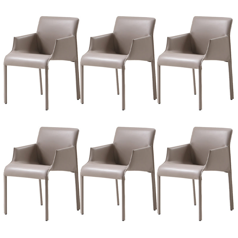 Contemporary Arm Dining Chairs Faux Leather Low Back Side Chair Cream Gray 6 Piece Set Clearhalo 'Dining Chairs' 'Dining Tables & Seating' 'dining_chair' 'furn' 'furn_dining_chair' 'Furniture' 'Kitchen & Dining Furniture' 6104337