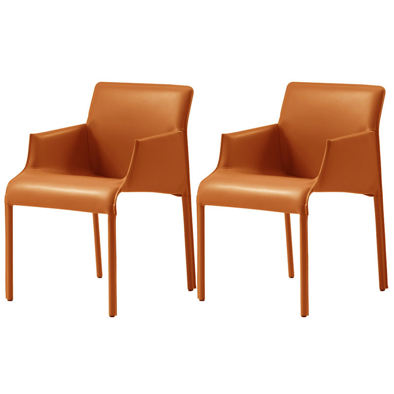 Contemporary Arm Dining Chairs Faux Leather Low Back Side Chair Orange 2 Piece Set Clearhalo 'Dining Chairs' 'Dining Tables & Seating' 'dining_chair' 'furn' 'furn_dining_chair' 'Furniture' 'Kitchen & Dining Furniture' 6104340