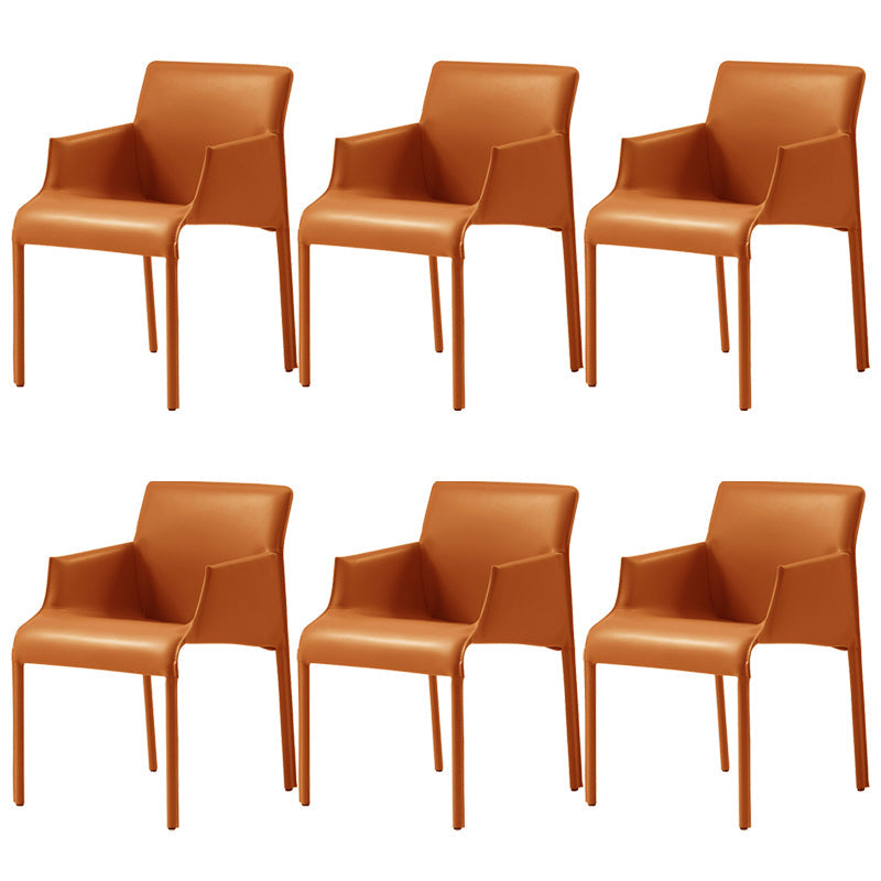 Contemporary Arm Dining Chairs Faux Leather Low Back Side Chair Orange 6 Piece Set Clearhalo 'Dining Chairs' 'Dining Tables & Seating' 'dining_chair' 'furn' 'furn_dining_chair' 'Furniture' 'Kitchen & Dining Furniture' 6104342