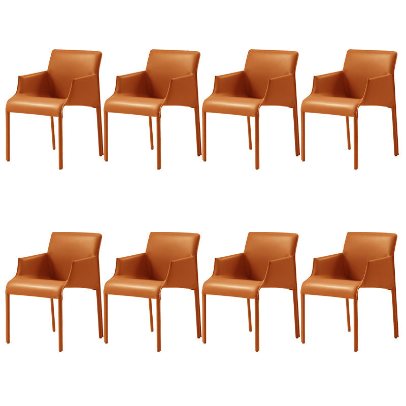 Contemporary Arm Dining Chairs Faux Leather Low Back Side Chair Orange 8 Piece Set Clearhalo 'Dining Chairs' 'Dining Tables & Seating' 'dining_chair' 'furn' 'furn_dining_chair' 'Furniture' 'Kitchen & Dining Furniture' 6104343