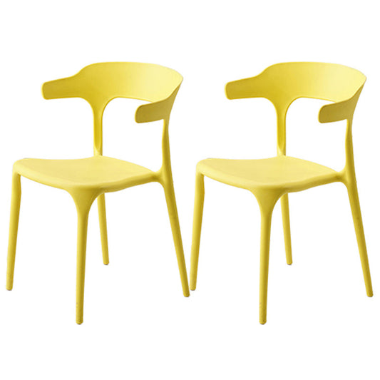 Stackable Open Back Dining Chairs Plastic Armless Dining Side Chair Yellow 2 Piece Set
