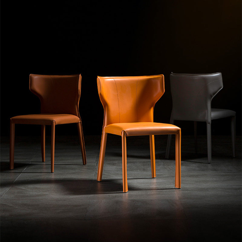 Faux Leather Wingback Side Chair Modern Armless Dining Chairs